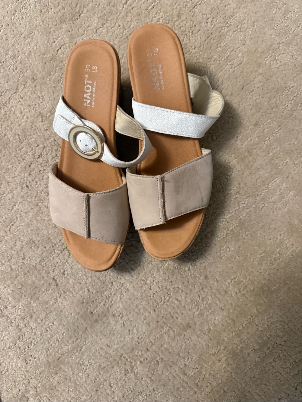 Naot Two-Tone Slide Sandals in White and Beige